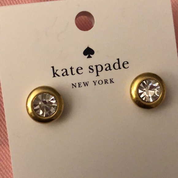 Kate Spade Gold Tone On the Dot Round Stud Earrings Crystal Accent NWT & Pouch - Picture 7 of 12
